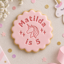 Load image into Gallery viewer, Personalised Unicorn Theme Biscuit Stamp & Cutter Set