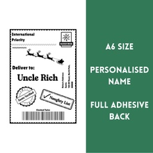 Load image into Gallery viewer, Personalised Naughty List Santa Delivery Stickers
