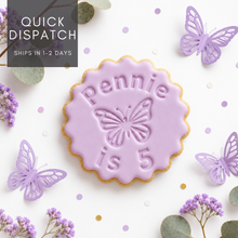 Load image into Gallery viewer, Personalised Butterfly Theme Biscuit Stamp &amp; Cutter Set
