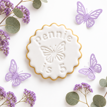 Load image into Gallery viewer, Personalised Butterfly Theme Biscuit Stamp &amp; Cutter Set
