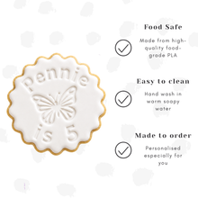 Load image into Gallery viewer, Personalised Butterfly Theme Biscuit Stamp &amp; Cutter Set
