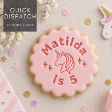 Load image into Gallery viewer, Personalised Unicorn Theme Biscuit Stamp &amp; Cutter Set

