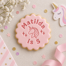 Load image into Gallery viewer, Personalised Unicorn Theme Biscuit Stamp &amp; Cutter Set
