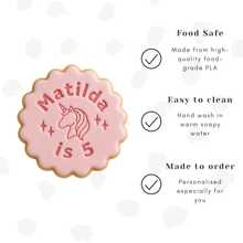 Load image into Gallery viewer, Personalised Unicorn Theme Biscuit Stamp &amp; Cutter Set
